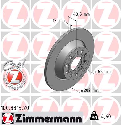 Zimmermann Bremsscheibe für VW PASSAT (3G2) hinten